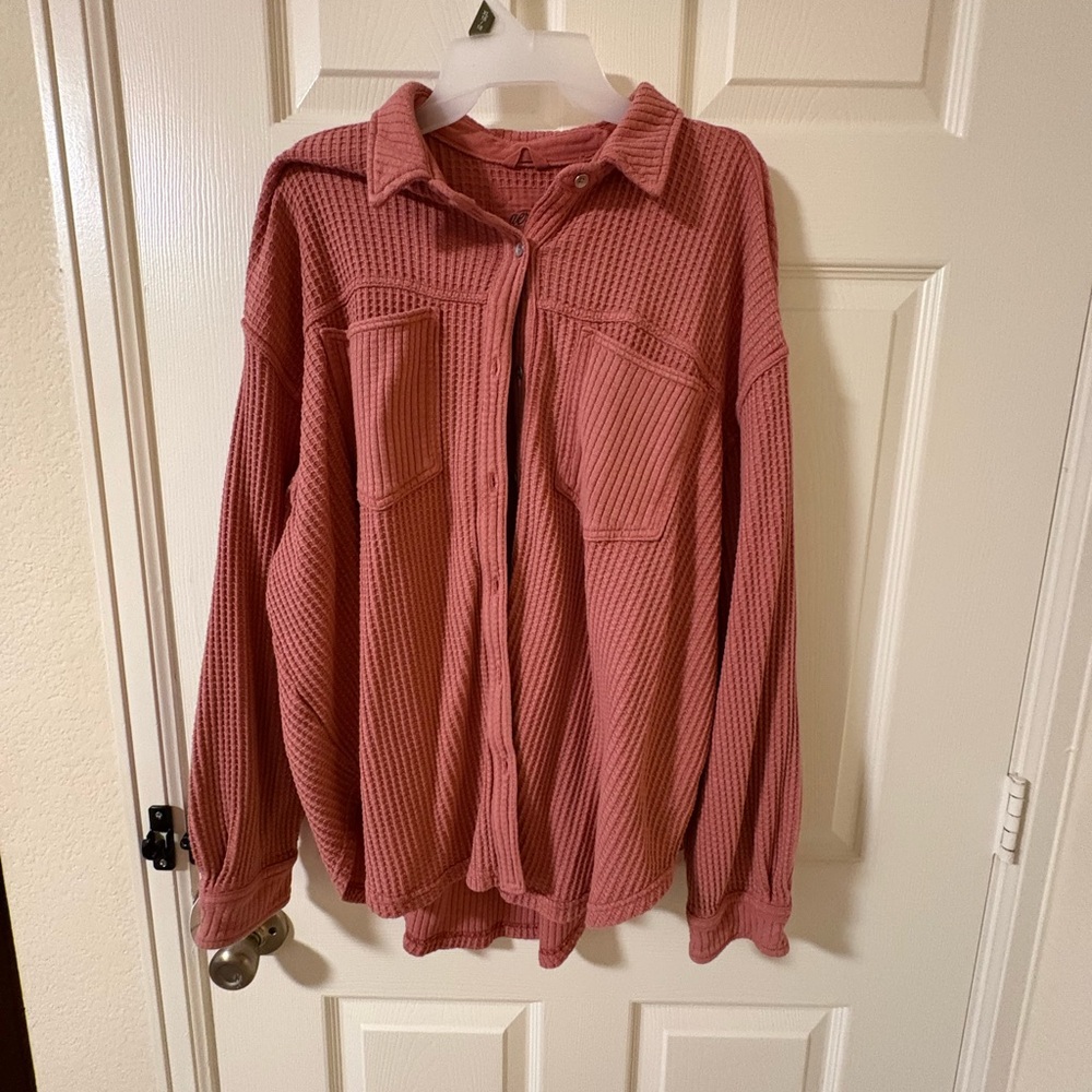 Aerie Waffle Knit Top in Coral